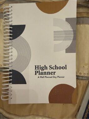 High School Planner - White Cover with Navy & Brown Accents